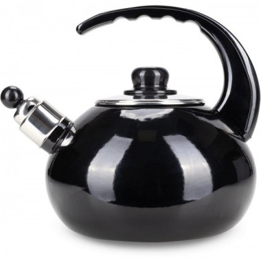 Чайник емальований Kamille "Boiling Water" 2.5л зі свистком, чорний глянець (1639)