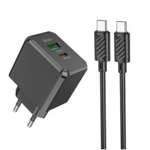 Мережевий зарядний пристрій з кабелем HOCO CS14A Ocean PD20W+QC3.0 charger set(Type-C to Type-C) Black (6942007603911) (19839)