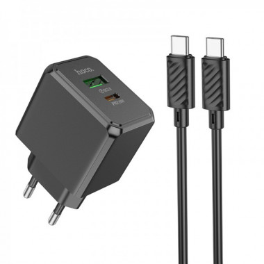 Мережевий зарядний пристрій з кабелем HOCO CS14A Ocean PD20W+QC3.0 charger set(Type-C to Type-C) Black (6942007603911) (19839)