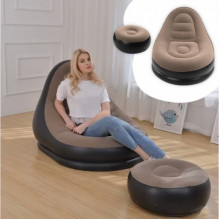 Надувное кресло диван 2в1 с пуфиком для ног A-Sofa до 150 кг Кофейный (20839)