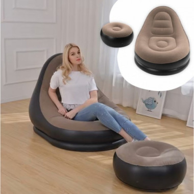 Надувное кресло диван 2в1 с пуфиком для ног A-Sofa до 150 кг Кофейный (20839)