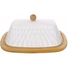 Маслянка Ceram-Bamboo Romb порцелянова з бамбуковим блюдцем 20.5х14.5см (5249)