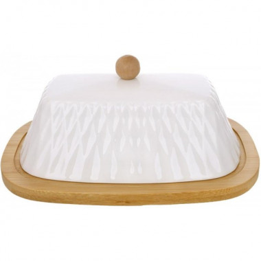 Маслянка Ceram-Bamboo Romb порцелянова з бамбуковим блюдцем 20.5х14.5см (5249)