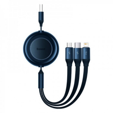 Кабель Baseus Bright Mirror 2 Series Retractable 3-in-1 Fast Charging  Data Cable USB to M+L+C 3.5A 1.1m Blue (CAMJ010003) (14749)