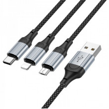 Кабель HOCO X102 Fresh 3-in-1 charging data cable (iP+Micro+Type-C) Black (6942007608794) (19749)