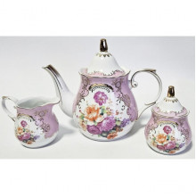 Чайний набір "Gold Tea Pink" чайник 1300мл, цукорниця та молочник (19259)