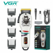 Аккумуляторная машинка для стрижки VGR V-699, 4 насадки, LED дисплей, Белая (14359)
