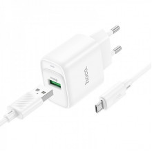 Мережевий зарядний пристрій з кабелем HOCO C140A Smart single port QC3.0 charger set (Micro)(EU) White (6942007627818) (14759)