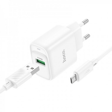 Мережевий зарядний пристрій з кабелем HOCO C140A Smart single port QC3.0 charger set (Micro)(EU) White (6942007627818) (14759)