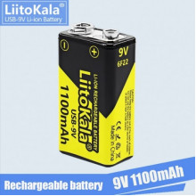 Аккумулятор Крона, LiitoKala USB-9V, 1100mAh, ОРИГИНАЛ (20769)
