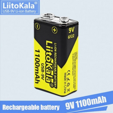 Аккумулятор Крона, LiitoKala USB-9V, 1100mAh, ОРИГИНАЛ (20769)