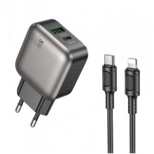 Мережевий зарядний пристрій з кабелем BOROFONE BAS55A Absolute PD30W+QC3.0 charger set (C to iP) (EU) Black (6941991116247) (379)