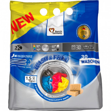 Стиральный порошок Wash&Free Universal со стружкой хозяйственного мыла 1.5 кг (4262396140616/4823128002024) (7489)