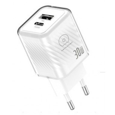 Мережевий зарядний пристрій WUW-C228 30W Gan Charger USB C + USB A white (C228) (399)