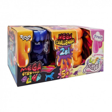 Вязкая масса "2 в 1 "Mega Stretch Slime" и "Fluffy Slime" FLS-03-01U укр Сине-оранжевый